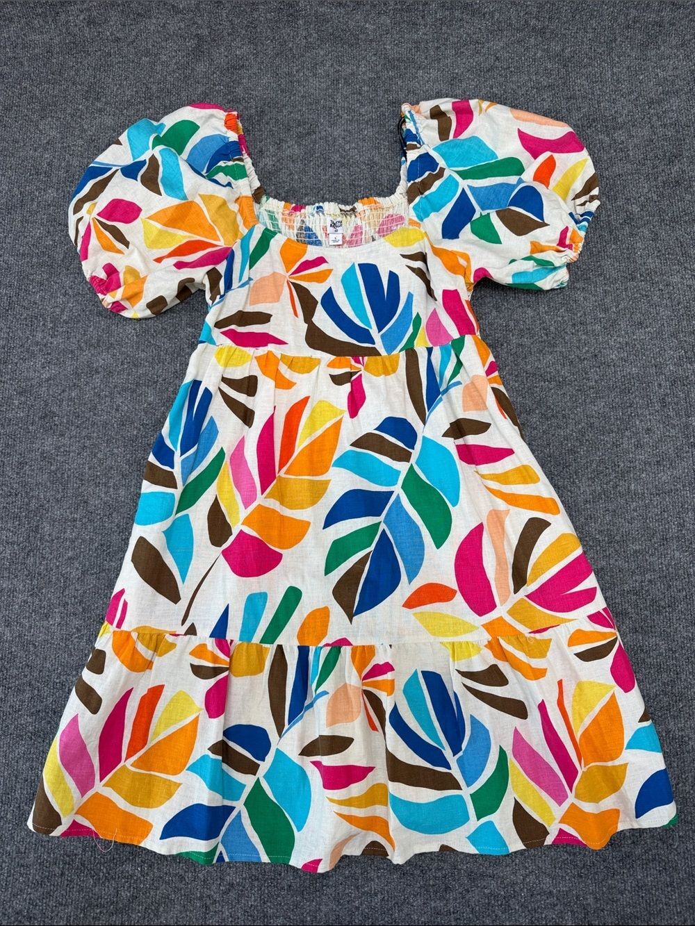 Tabitha Multicolor Leaf-Print Puff Sleeve Dress